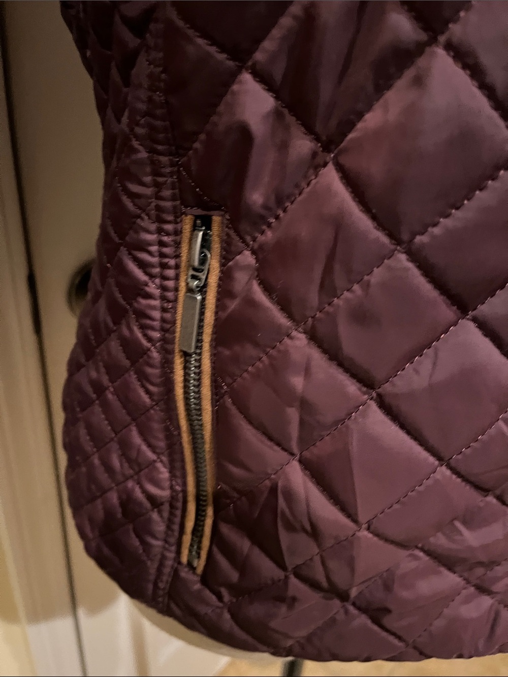 Women's Quilted Eggplant Purple Puffer Jacket with Zip Front - Picture 3 of 6
